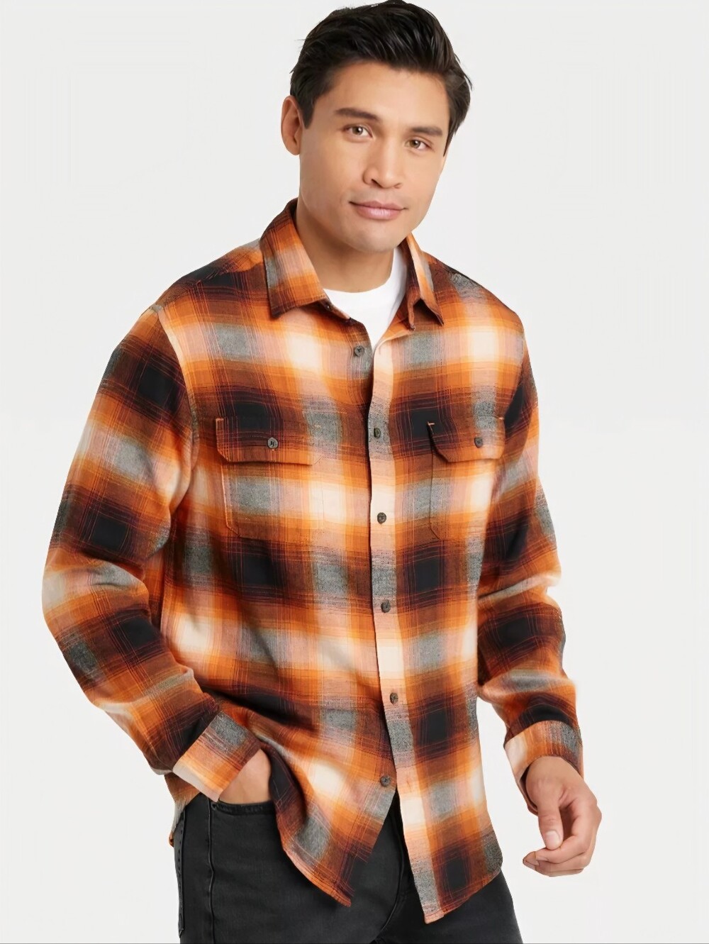 Goodfellow & Co Orange Plaid Flannel Shirt